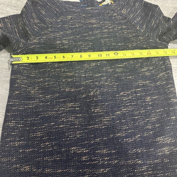 Joules Tweed Shift Dress Womens 6 Navy Brown 3/4 Sleeve Frayed Hem Back Zip - Picture 3 of 9